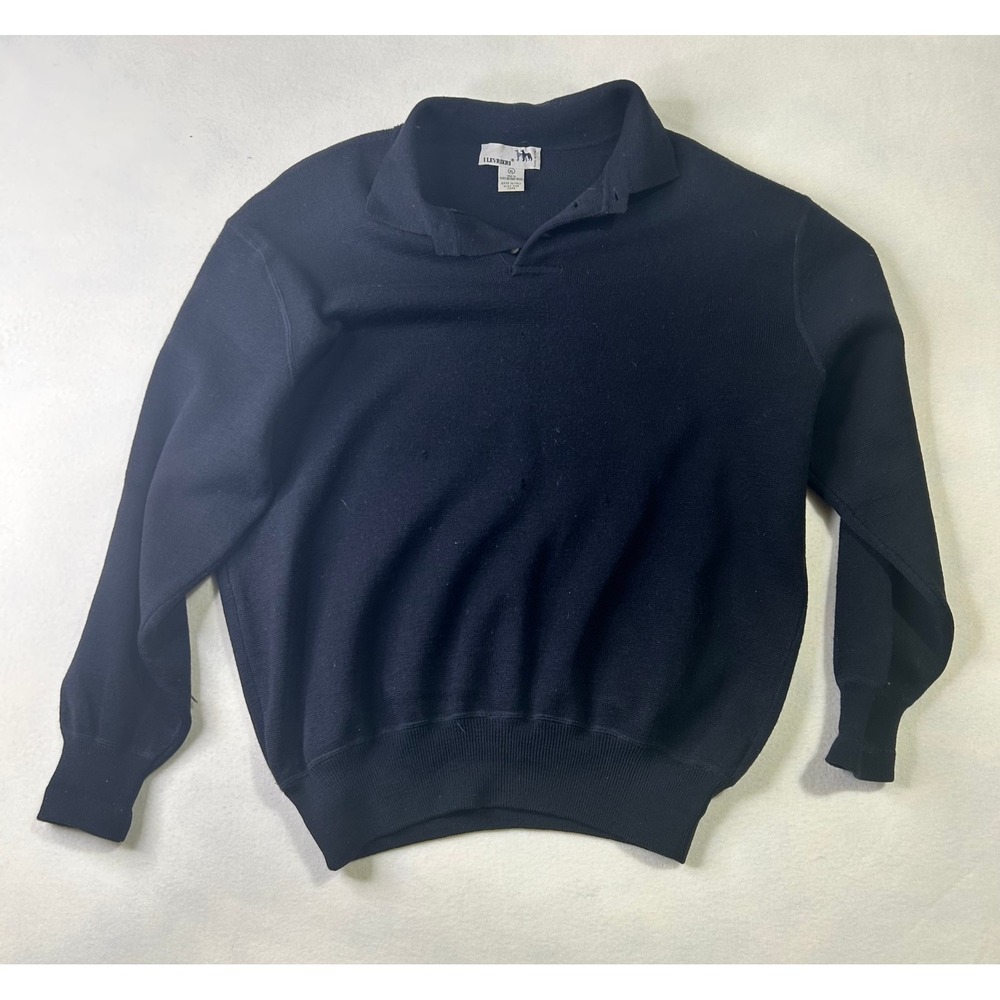 Levrieri Mens XL Navy Blue 100%‎ Pure Merino Wool Long Sleeve Polo Sweater Italy